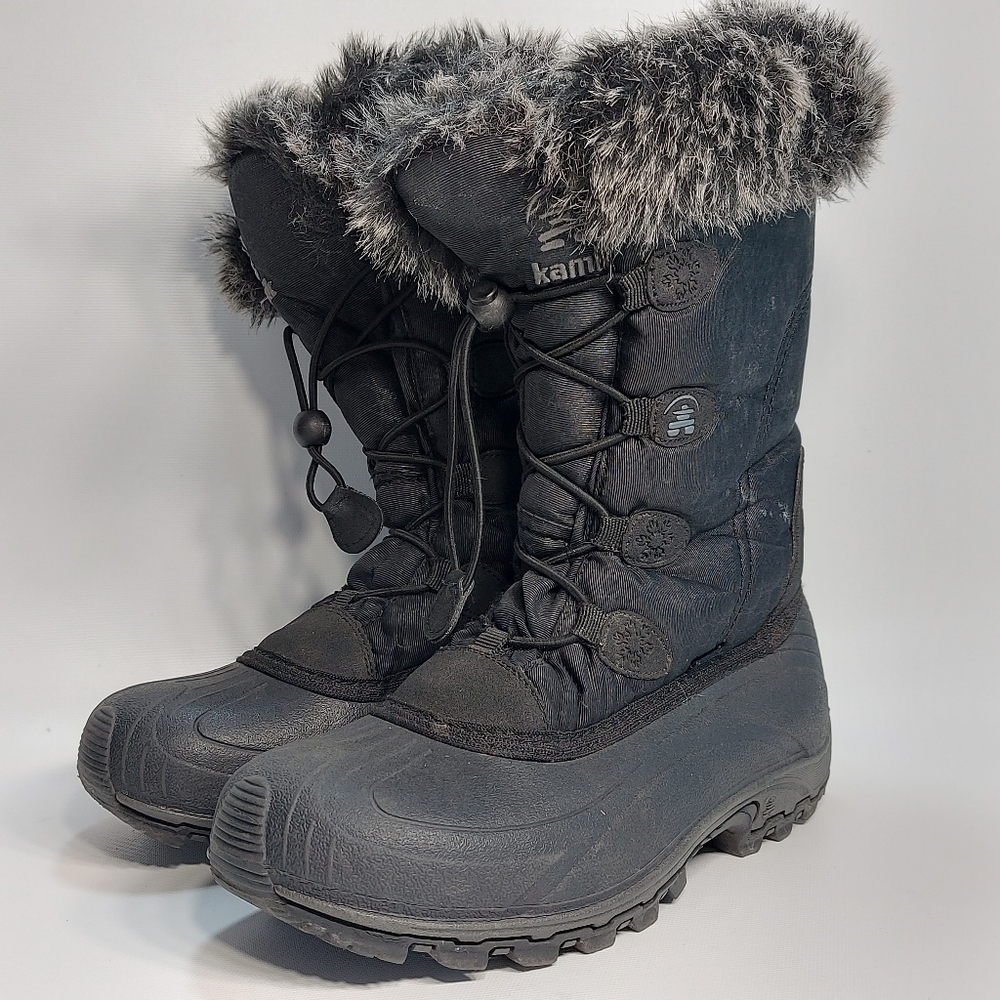 Kamik Black Winter & Rain Boots with Faux Fur Trim, Size 7